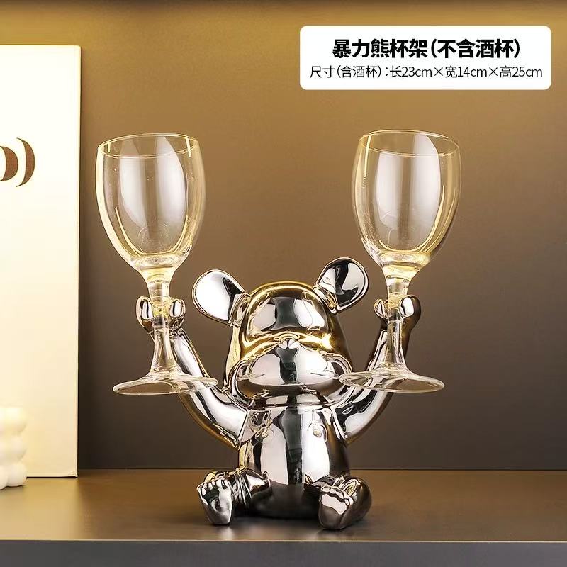 小熊家居饰品陶瓷摆件红酒杯托酒柜摆设收纳客厅床头柜电视柜玄关