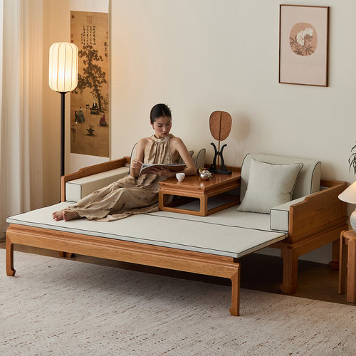 中式罗汉床实木推拉可伸缩