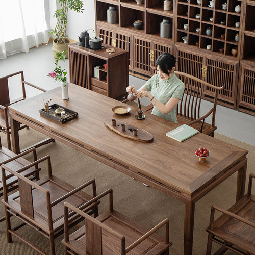 北美黑胡桃木新中式实木茶桌