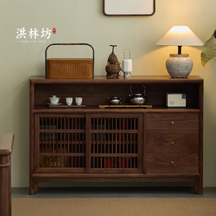 洪林坊中古风实木餐边柜靠墙一体储物柜客厅置物柜茶具茶叶收纳柜