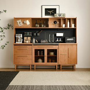 联邦家具实木餐边柜樱桃木厨房日式 洞洞板储物柜家用北欧收纳高柜