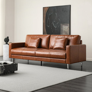 联邦家居全真皮沙发意式 极简轻奢客厅头层牛皮复古风油蜡皮沙发