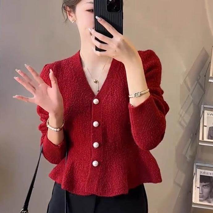 小香风红色毛衣外套女2024秋冬新款设计感气质显瘦针织开衫上衣,女装/女士精品,毛针织衫,淘宝优惠券,粉丝福利购,淘宝优惠卷