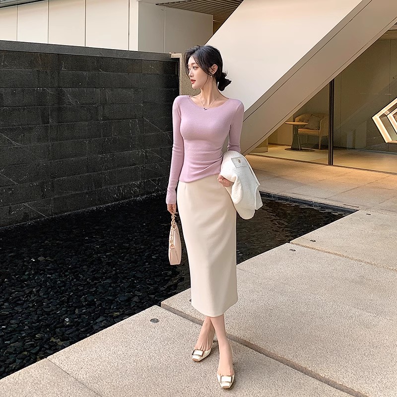 林关关紫色针织衫女早春chic韩系气质超好看温柔独特纯欲修身上衣