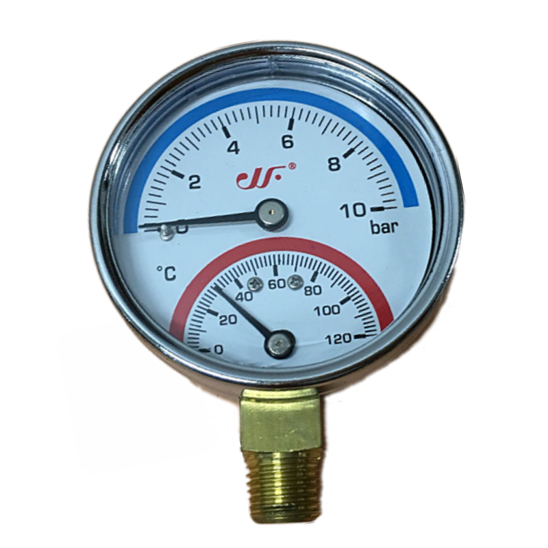 德谦Y60温压一体表0-10kg 0-120地暖分水器4/1压力表温度表水压