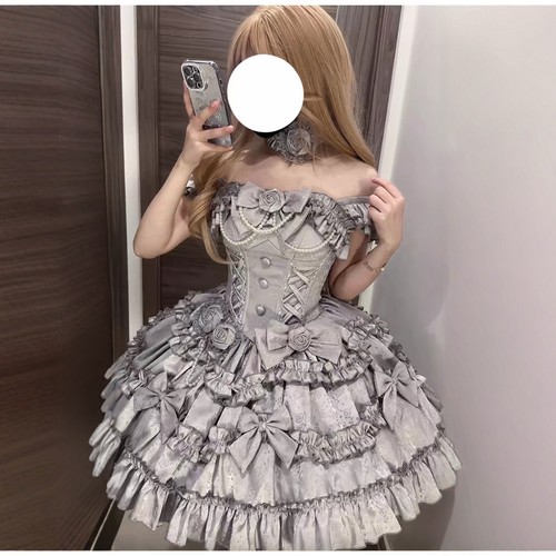 Lolita银色连衣裙蛋糕蓬蓬公主裙