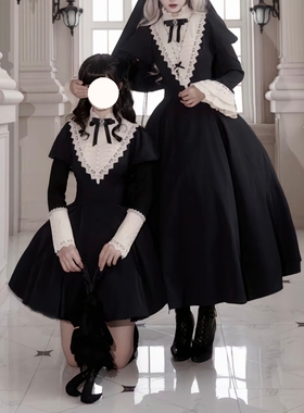 来信与诗·夜曲哥特修女黑色长短款op连衣裙接袖围裙万圣节cos装