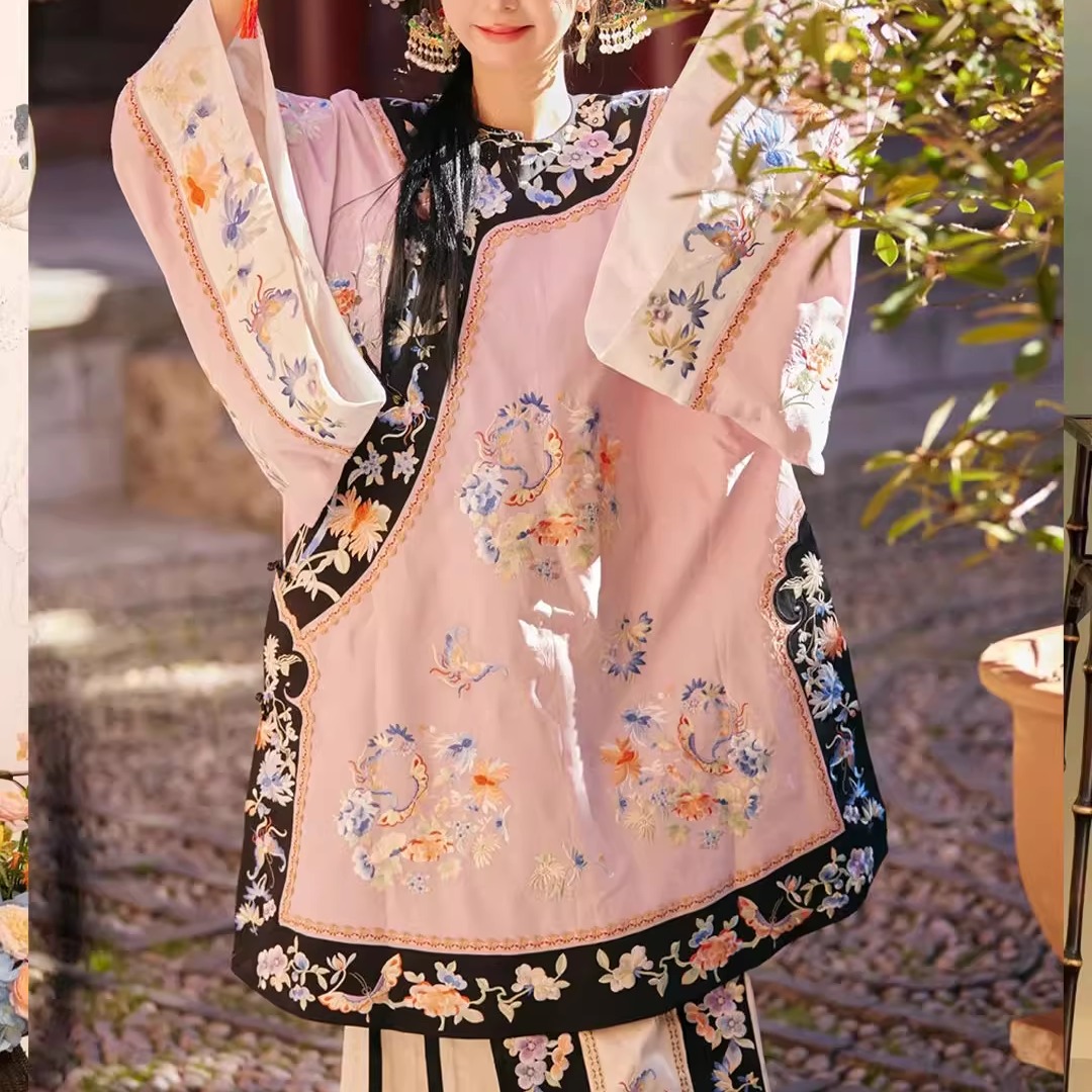 清汉女格格汉服印花圆领古风改良