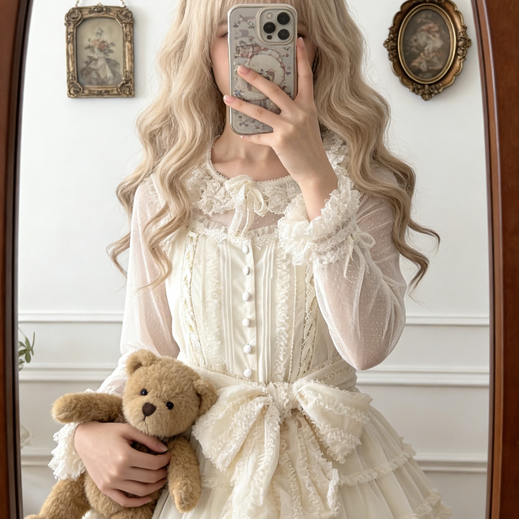 白色Lolita网纱衬衫点点纱打底衫图片