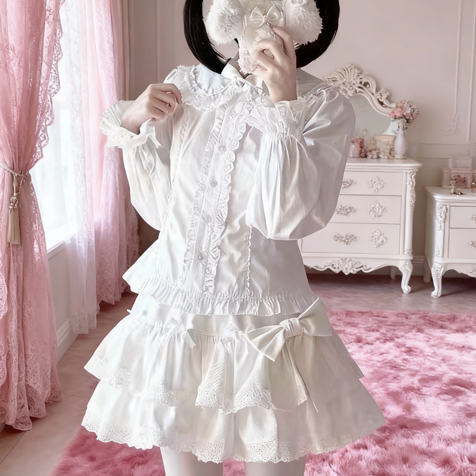 lolita白色衬衫长袖秋冬内搭上衣