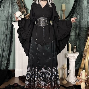 哥特汉洋折衷暗黑系Lolita姬袖上衣少女秋冬日常马面裙亚文化套装