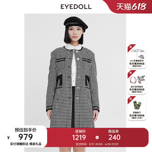 新款 EYEDOLL 秋季 外套 商场同款 简约钩针花边千鸟格连衣裙式