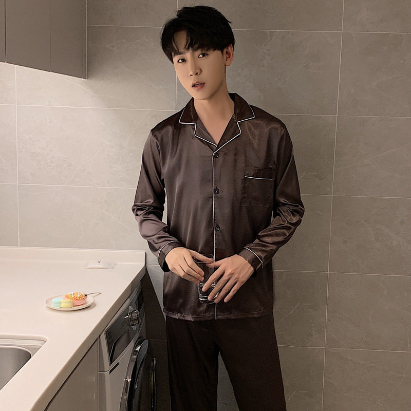 잠옷 커플 실크 새틴 솔리드 컬러 파자마 세트는 길지만