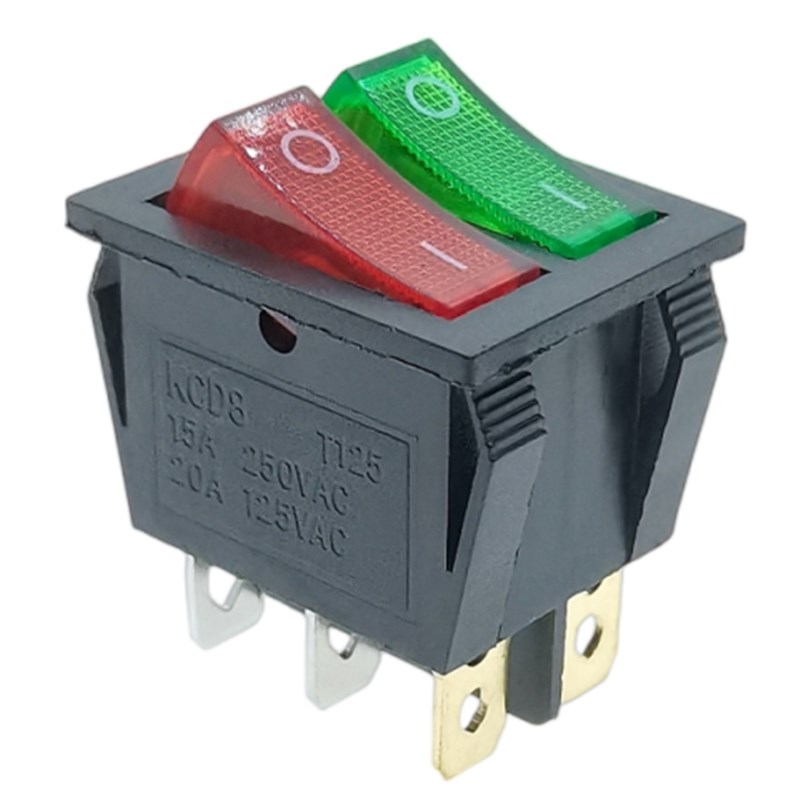 双开关一体KCD8船型开关全铜配件双联双刀双掷红色绿色双开烘箱电