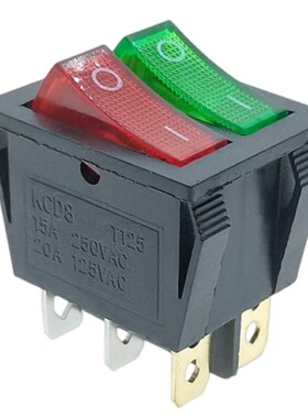 双开关一体KCD8船型开关全铜配件双联双刀双掷红色绿色双开烘箱电