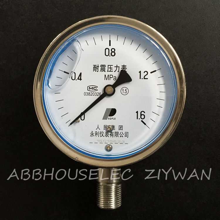 YN100BF耐高温防腐全不锈钢防震压力表0-1.6MPa耐高温200度