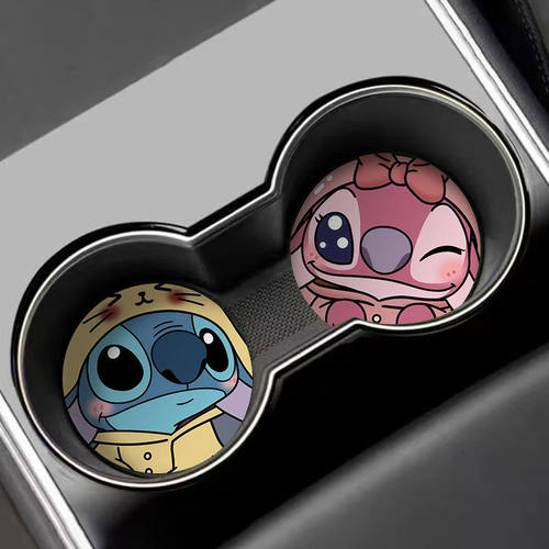 史迪仔可爱汽车杯垫门槽置物垫子车内饰用品卡通车载防滑垫置物垫