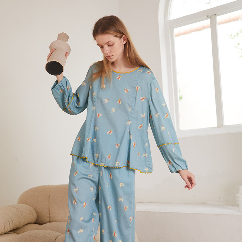 朵朵可可睡衣女款春夏新款动物印睡衣/家居服套装
