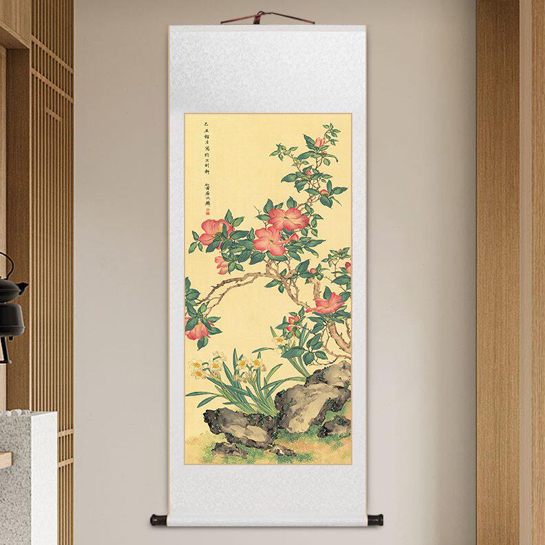 名家国画花鸟图卷轴挂画新中式客厅装饰壁画书房玄关茶室挂轴墙画