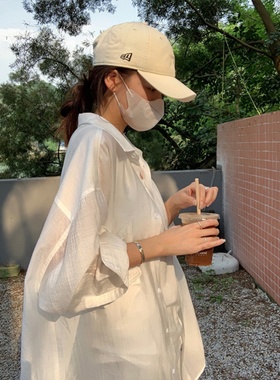 LIL CHER白色长袖衬衫女春秋薄款宽松韩版慵懒风天丝外套上衣通勤