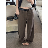 LIL 秋冬季 CHER 糖炒栗子特殊水洗色复古巨洋气薄绒显腿直牛仔裤