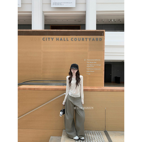 立裁廓型裤梨形天菜褶裥西装裤女