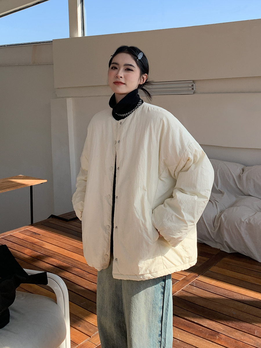 肌理感圆领面包服女宽松保暖棉服