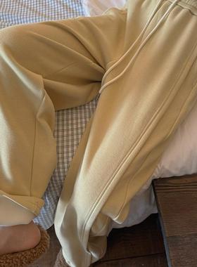 LIL CHER牛乳椰奶拼接更显瘦慵懒复合加绒加厚奶奶裤阔腿裤女秋冬