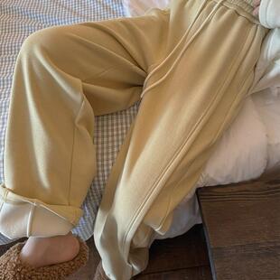 女秋冬 阔腿裤 LIL CHER牛乳椰奶拼接更显瘦慵懒复合加绒加厚奶奶裤