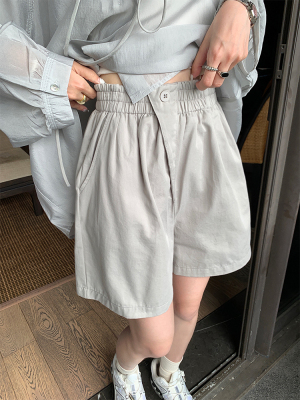 阔腿短裤松紧高腰休闲五分中裤女