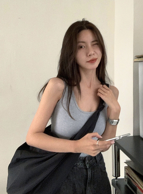 清仓 灰色宽肩带吊带背心女夏季薄款修身打底外穿无袖内搭上衣女