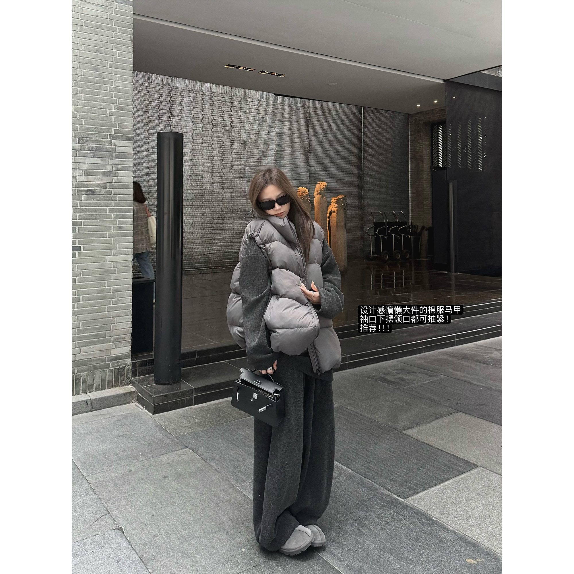 LIL CHER 海盐欧包&调性蓬松立领无袖下摆抽绳宽松棉服马甲女棉衣