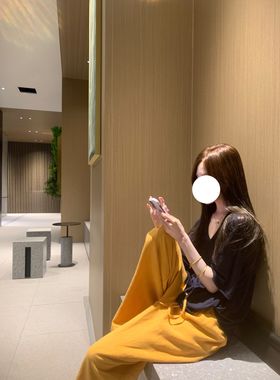 LIL CHER【加州阳光】亚麻姜黄色松紧腰简约显瘦薄款宽松休闲长裤