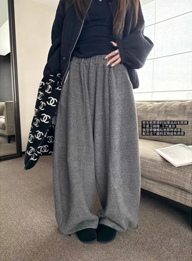 LIL CHER抗冻加绒毛呢质感宽松显瘦立体气球裤弯刀裤阔腿长裤秋冬