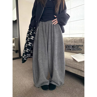 LIL CHER抗冻加绒毛呢质感宽松显瘦立体气球裤弯刀裤阔腿长裤秋冬