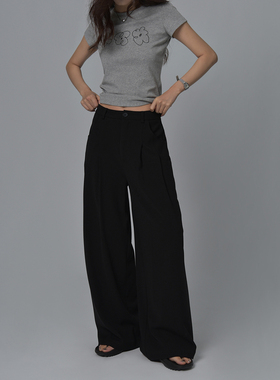 LIL CHER 轻氧松弛裤 黑色垂感西装裤女春夏季宽松休闲直筒阔腿裤