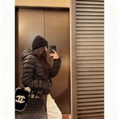 LIL 90白鸭绒连帽横格纹鸭绒服保暖百搭外套秋冬季 CHER 排骨鸭