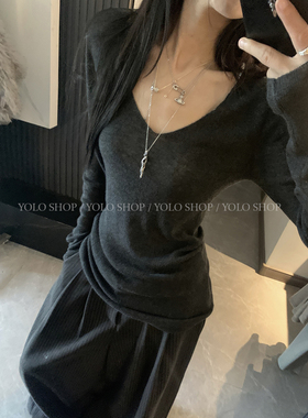 LIL CHER 店主自留基础百搭V领春秋季显瘦修身打底针织衫气质上衣