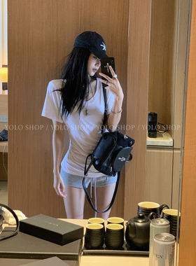 LIL CHER纯欲V领百搭白色短袖女春夏季新款正肩内搭T恤打底衫上衣