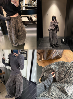 LIL CHER 豹豹裤&高克重立体拼接豹纹宽松气球裤阔腿裤长裤女秋冬