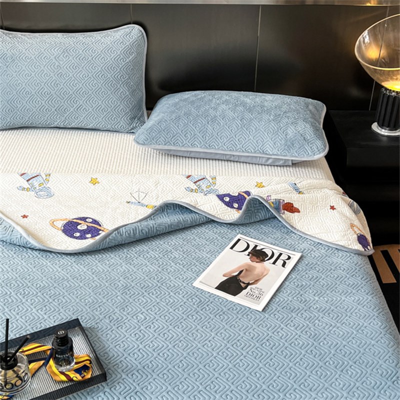 秋冬一面绒一面全棉床盖三件套牛奶绒加厚防滑榻榻米Z床单可定制