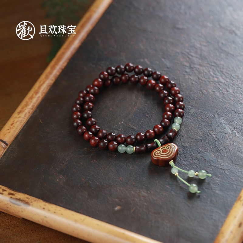 新款天然高油高密小叶紫檀串珠手串新中式国风双圈手链