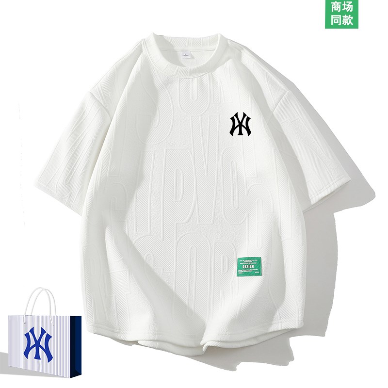 重磅提花男生短袖t恤q夏季潮牌宽松高级感男款休闲半袖体恤上衣服