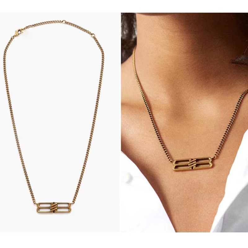 法式轻奢复古b字母吊坠项链w小众高级感气质百搭锁骨链高街男女款