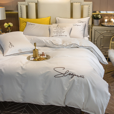白色床单四件套床上用品q 纯棉100全棉酒店风简约北欧床笠三件套3