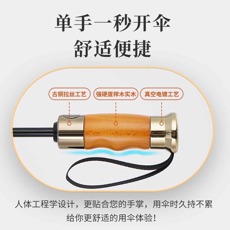 10骨素色防风实木手柄复古男女三折雨伞商务伞加印logo雨伞广告伞