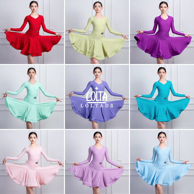 洛利塔新款女童拉丁舞规定服w专业比赛服大摆裙儿童标准拉丁舞蹈