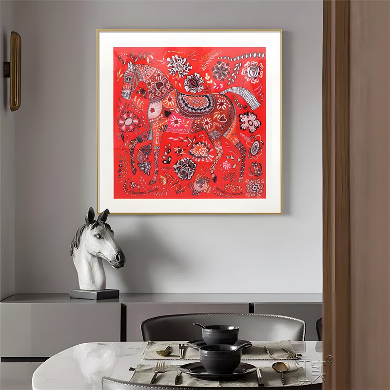 高端实物丝巾f背景墙边框装饰画合金路服装店马立体壁画客厅马808图片