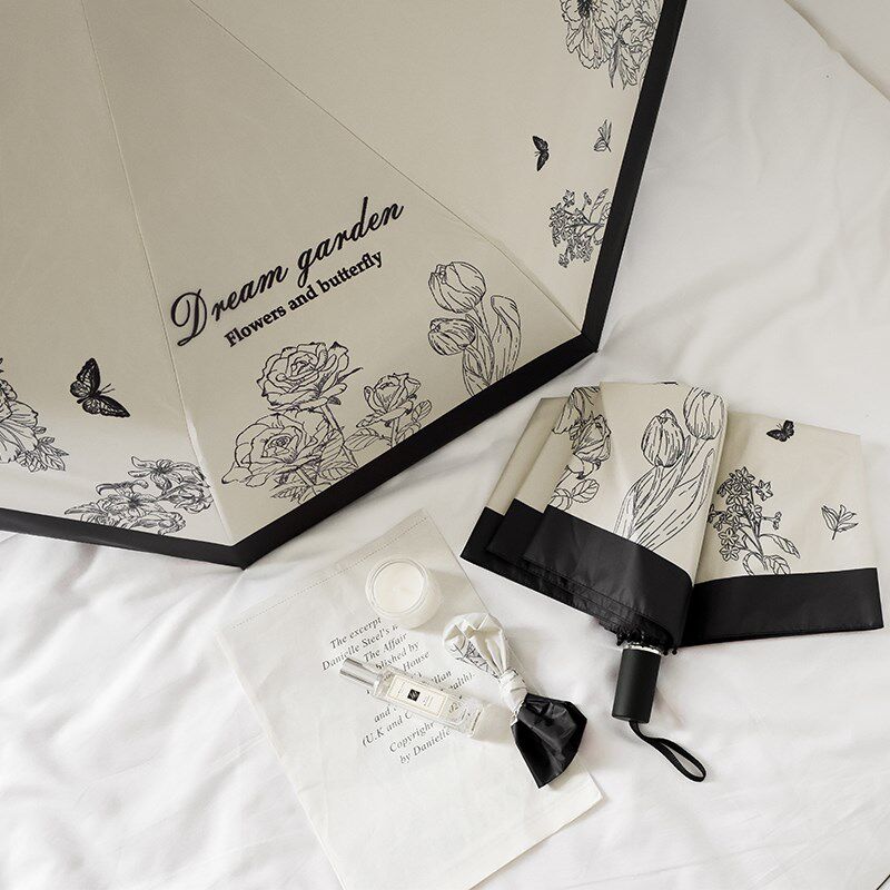 法式复古自动折叠太阳伞r晴雨两用防紫外线防晒高颜值文艺轻巧ins