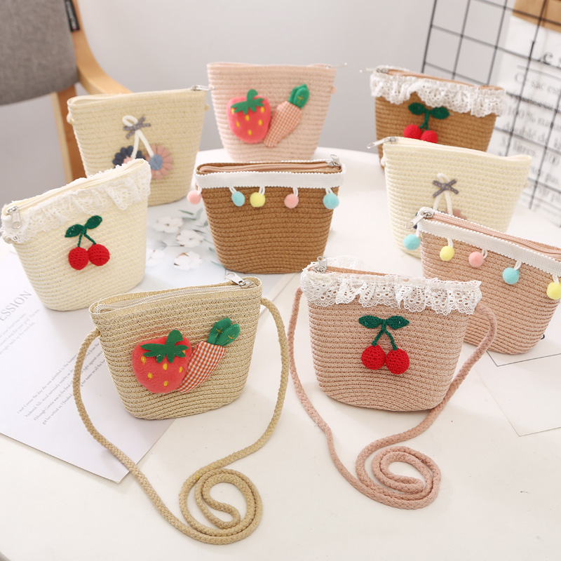 女童斜挎包包可i爱小孩公主时尚3岁宝宝迷你零钱包儿童手工编织包